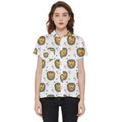 Lion Heads Pattern Design Doodle Short Sleeve Pocket Shirt by Cowasu