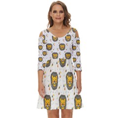 Lion Heads Pattern Design Doodle Shoulder Cut Out Zip Up Dress by Cowasu