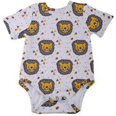 Lion Heads Pattern Design Doodle Baby Short Sleeve Bodysuit by Cowasu