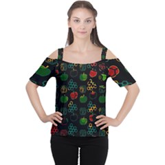 Apples Honey Honeycombs Pattern Cutout Shoulder Tee