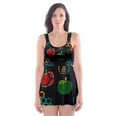 Apples Honey Honeycombs Pattern Skater Dress Swimsuit by Cowasu