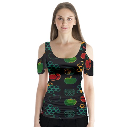 Apples Honey Honeycombs Pattern Butterfly Sleeve Cutout Tee  by Cowasu