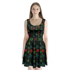 Apples Honey Honeycombs Pattern Split Back Mini Dress 