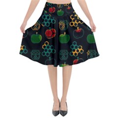 Apples Honey Honeycombs Pattern Flared Midi Skirt