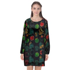 Apples Honey Honeycombs Pattern Long Sleeve Chiffon Shift Dress  by Cowasu