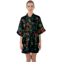 Apples Honey Honeycombs Pattern Half Sleeve Satin Kimono  by Cowasu