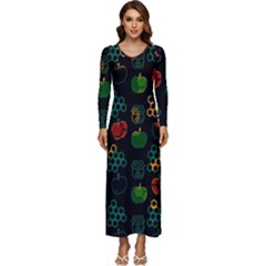 Apples Honey Honeycombs Pattern Long Sleeve Longline Maxi Dress by Cowasu