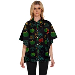 Apples Honey Honeycombs Pattern Women s Batwing Button Up Shirt