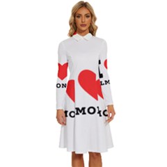 I Love Almond  Long Sleeve Shirt Collar A-line Dress