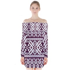 Illustration Ukrainian Folk Seamless Pattern Ornament Long Sleeve Off Shoulder Dress