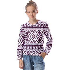 Illustration Ukrainian Folk Seamless Pattern Ornament Kids  Long Sleeve Tee with Frill 