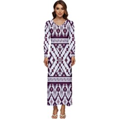 Illustration Ukrainian Folk Seamless Pattern Ornament Long Sleeve Longline Maxi Dress