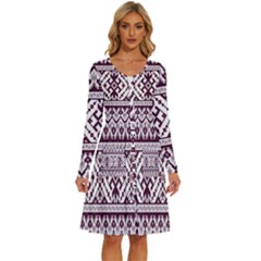 Illustration Ukrainian Folk Seamless Pattern Ornament Long Sleeve Dress With Pocket