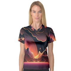 Fire Flame Burn Hot Heat Light Burning Orange V-neck Sport Mesh Tee