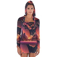 Fire Flame Burn Hot Heat Light Burning Orange Long Sleeve Hooded T-shirt by Cowasu