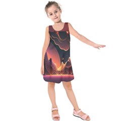 Fire Flame Burn Hot Heat Light Burning Orange Kids  Sleeveless Dress by Cowasu