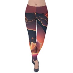 Fire Flame Burn Hot Heat Light Burning Orange Velvet Leggings by Cowasu