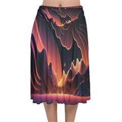 Fire Flame Burn Hot Heat Light Burning Orange Velvet Flared Midi Skirt by Cowasu