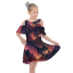 Fire Flame Burn Hot Heat Light Burning Orange Kids  Shoulder Cutout Chiffon Dress by Cowasu