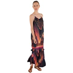 Fire Flame Burn Hot Heat Light Burning Orange Cami Maxi Ruffle Chiffon Dress by Cowasu