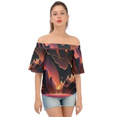 Fire Flame Burn Hot Heat Light Burning Orange Off Shoulder Short Sleeve Top by Cowasu