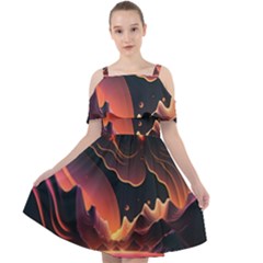 Fire Flame Burn Hot Heat Light Burning Orange Cut Out Shoulders Chiffon Dress by Cowasu