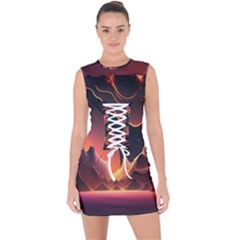 Fire Flame Burn Hot Heat Light Burning Orange Lace Up Front Bodycon Dress by Cowasu