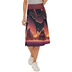 Fire Flame Burn Hot Heat Light Burning Orange Midi Panel Skirt by Cowasu