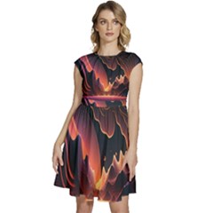 Fire Flame Burn Hot Heat Light Burning Orange Cap Sleeve High Waist Dress by Cowasu