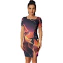 Fire Flame Burn Hot Heat Light Burning Orange Fitted Knot Split End Bodycon Dress View1