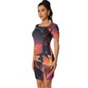 Fire Flame Burn Hot Heat Light Burning Orange Fitted Knot Split End Bodycon Dress View2