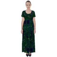 Circuit Board Conductor Tracks High Waist Short Sleeve Maxi Dress by Cowasu