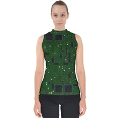 Circuit Board Conductor Tracks Mock Neck Shell Top by Cowasu