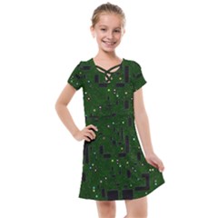 Circuit Board Conductor Tracks Kids  Cross Web Dress by Cowasu