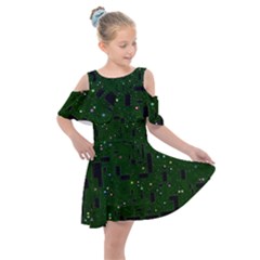 Circuit Board Conductor Tracks Kids  Shoulder Cutout Chiffon Dress by Cowasu