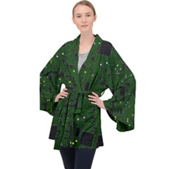 Circuit Board Conductor Tracks Long Sleeve Velvet Kimono  by Cowasu