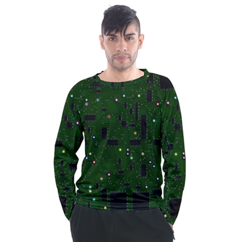 Circuit Board Conductor Tracks Men s Long Sleeve Raglan Tee by Cowasu