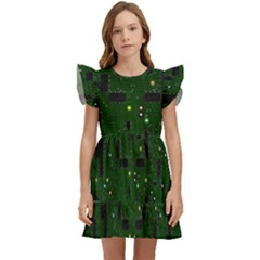 Circuit Board Conductor Tracks Kids  Winged Sleeve Dress by Cowasu