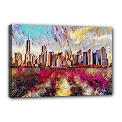 New York Skyline Manhattan City Canvas 18  X 12  (stretched) by Cowasu