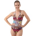 New York Skyline Manhattan City Halter Cut-Out One Piece Swimsuit View1