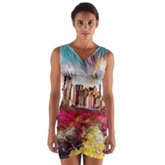 New York Skyline Manhattan City Wrap Front Bodycon Dress by Cowasu