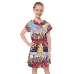 New York Skyline Manhattan City Kids  Drop Waist Dress by Cowasu