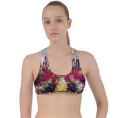 New York Skyline Manhattan City Criss Cross Racerback Sports Bra by Cowasu