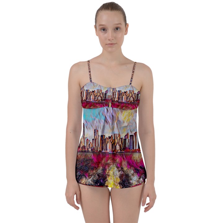 New York Skyline Manhattan City Babydoll Tankini Set