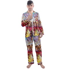 New York Skyline Manhattan City Men s Long Sleeve Satin Pajamas Set by Cowasu