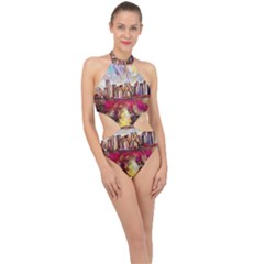 New York Skyline Manhattan City Halter Side Cut Swimsuit by Cowasu