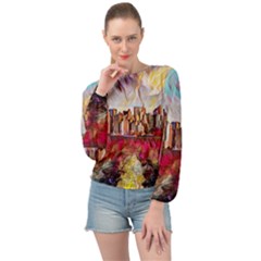 New York Skyline Manhattan City Banded Bottom Chiffon Top by Cowasu