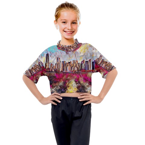 New York Skyline Manhattan City Kids Mock Neck Tee by Cowasu