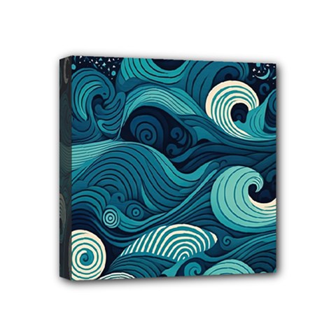 Waves Ocean Sea Abstract Whimsical Abstract Art Mini Canvas 4  X 4  (stretched) by Cowasu