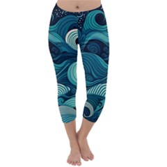 Waves Ocean Sea Abstract Whimsical Abstract Art Capri Winter Leggings  by Cowasu